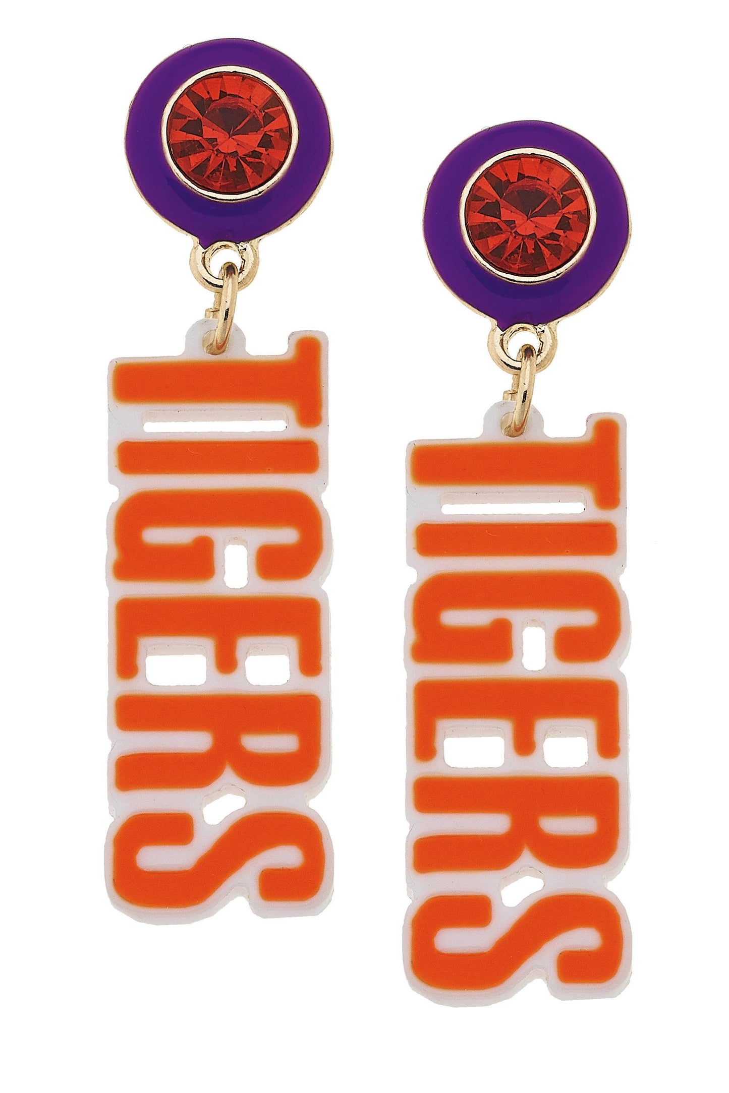 Clemson Tigers Resin Block Letter Earrings in Orange