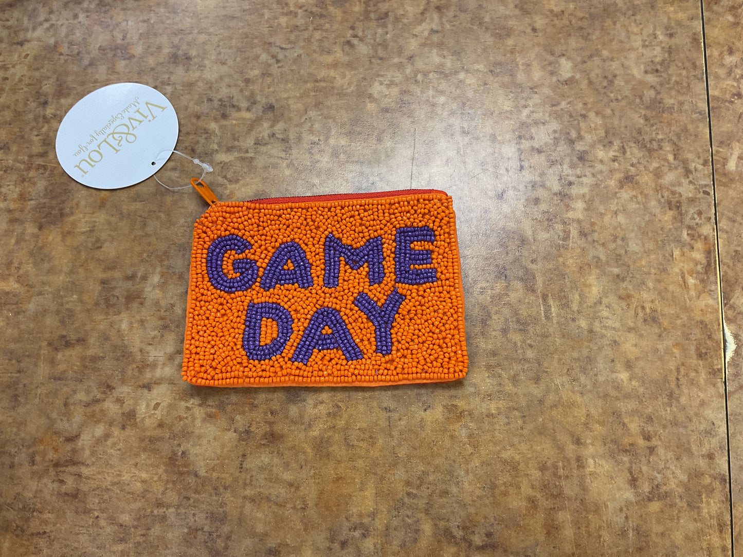 Orange Purple Gameday Beaded Coin Pouch