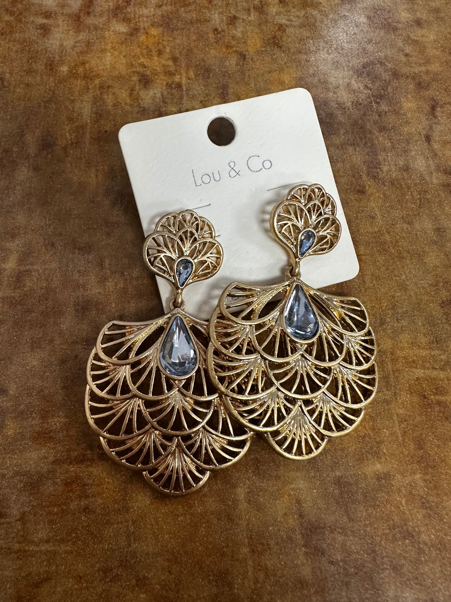 Blue Crystal & Gold Earrings