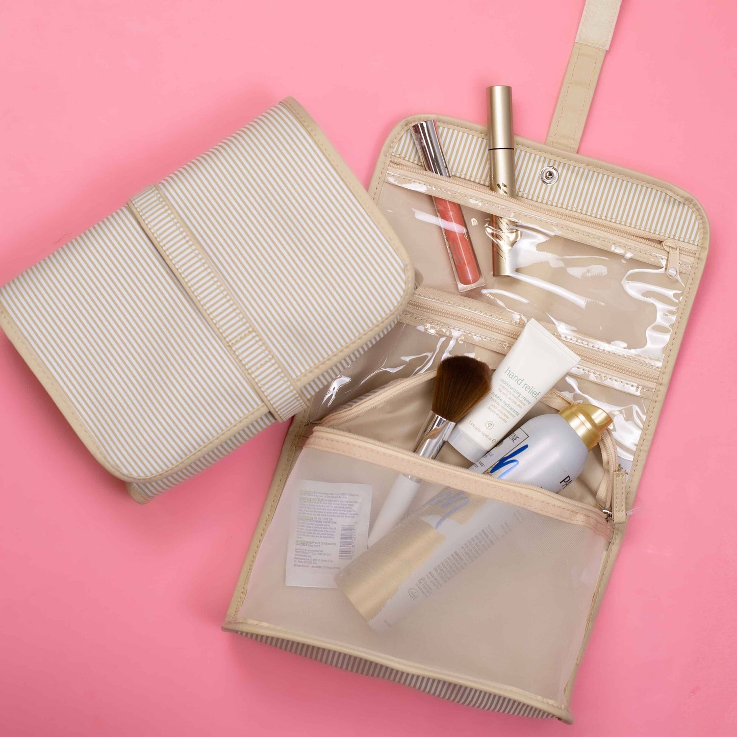 Pinstripe Travel Cosmetic White/Shell 9.75x8x2.75