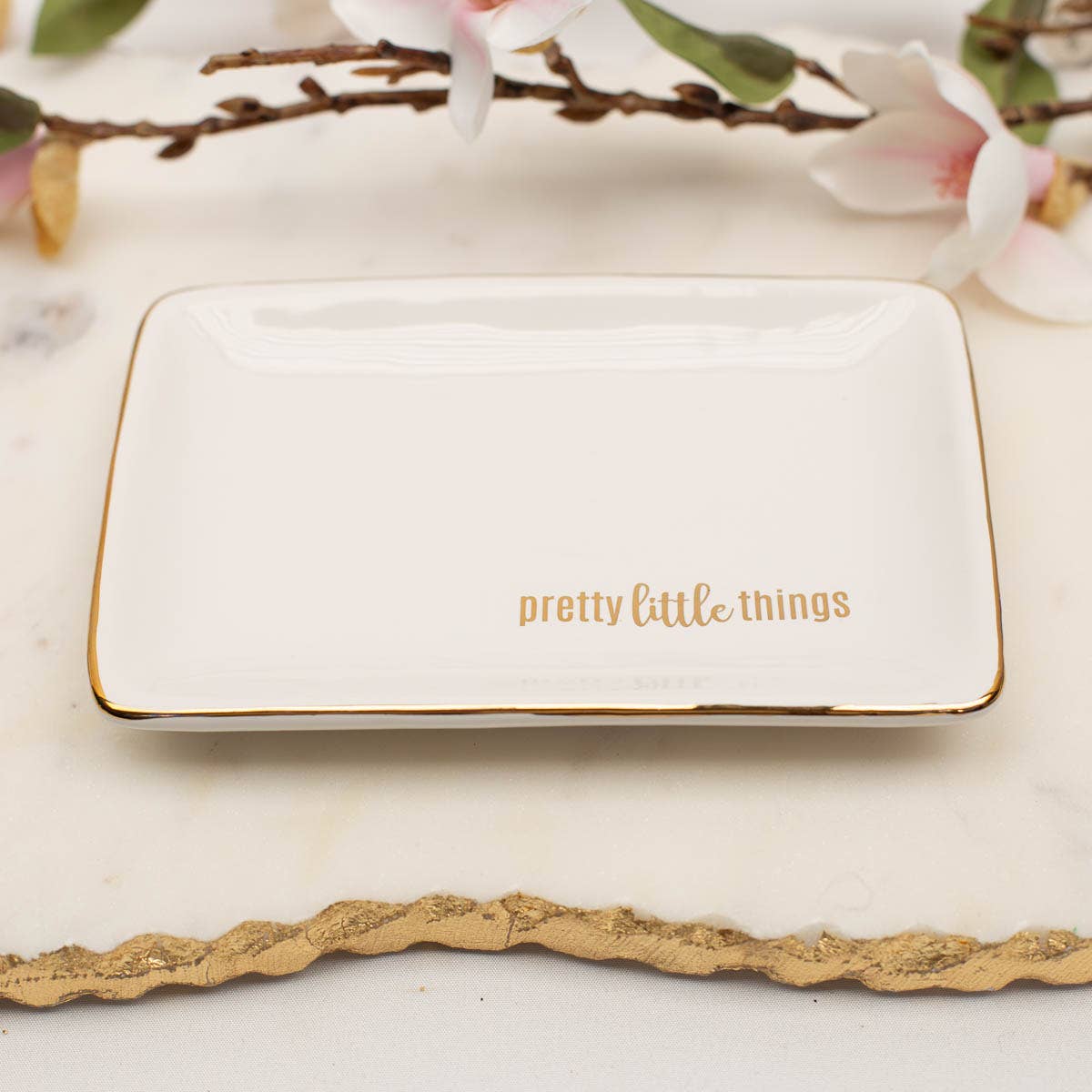 Pretty Little Things Trinket Dish White/Gold 6x4