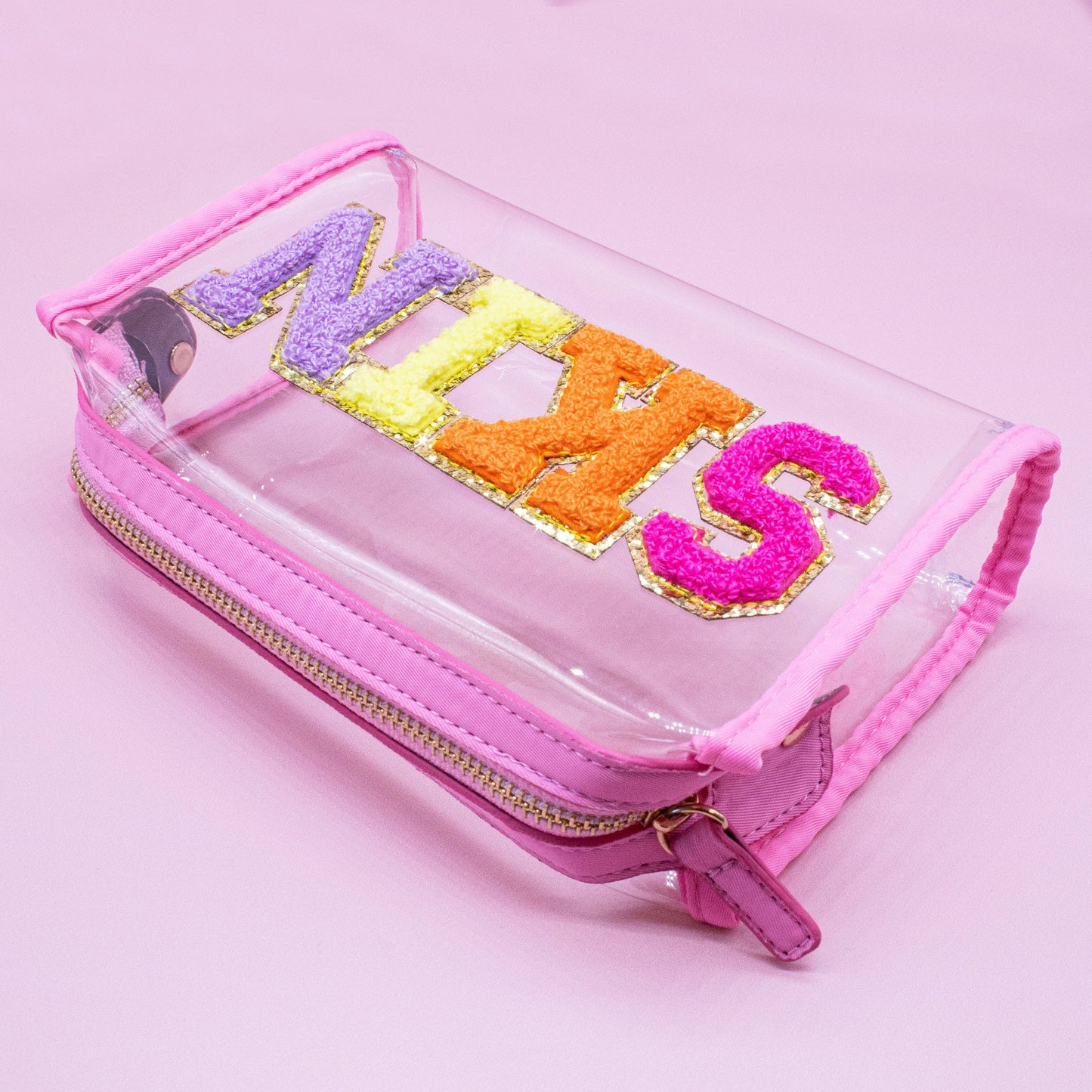 Preppy Skincare Bag, Chenille Varsity Letter Travel Pouch