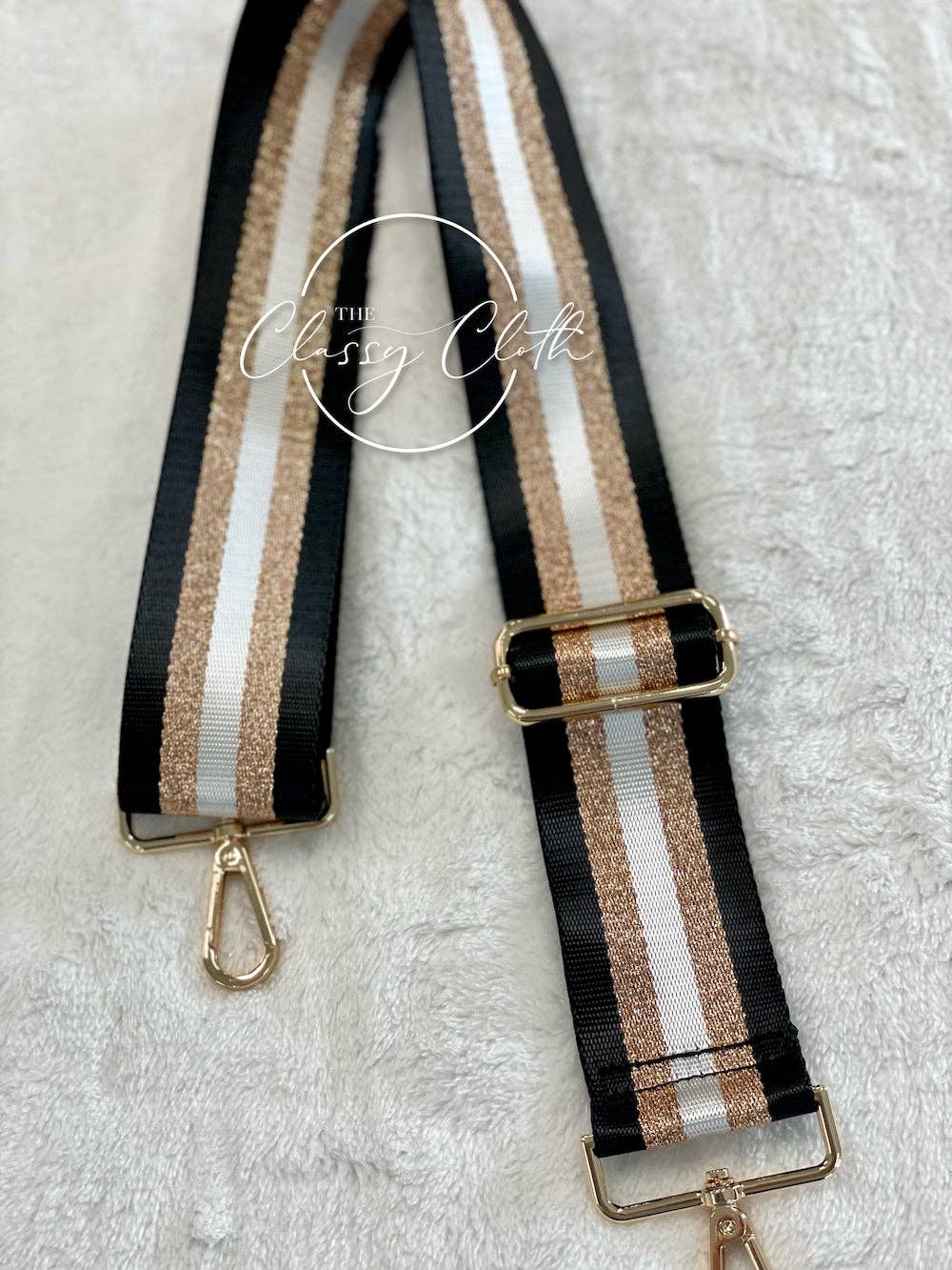 Crossbody Guitar Strap - Black Gold Vertical Stripe RTS