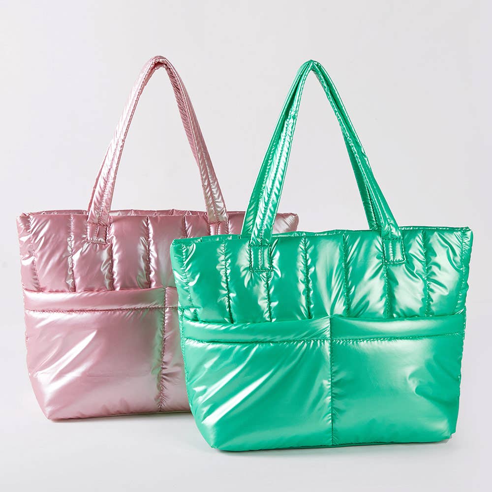 Solid Puffer Tote Lime Green