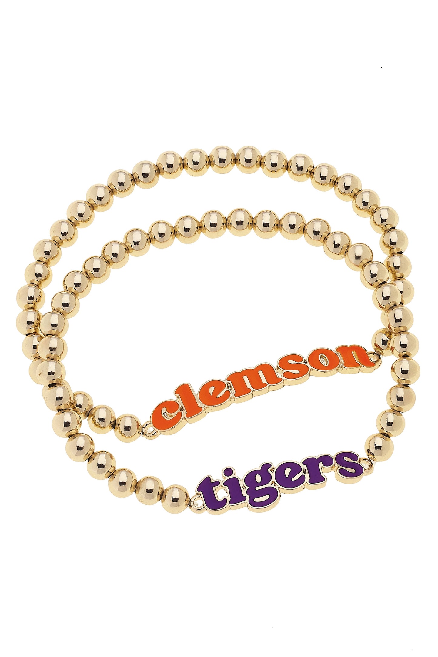 Clemson Tigers Slogan Ball Bead Bracelet Set of 2