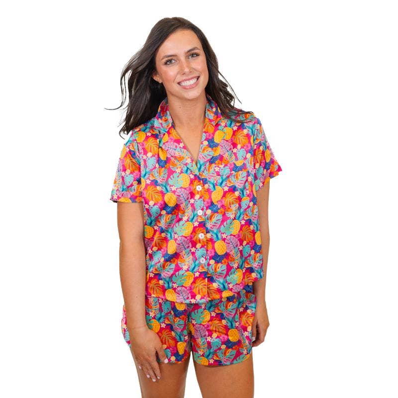 Tropical Satin Pajama Short Set