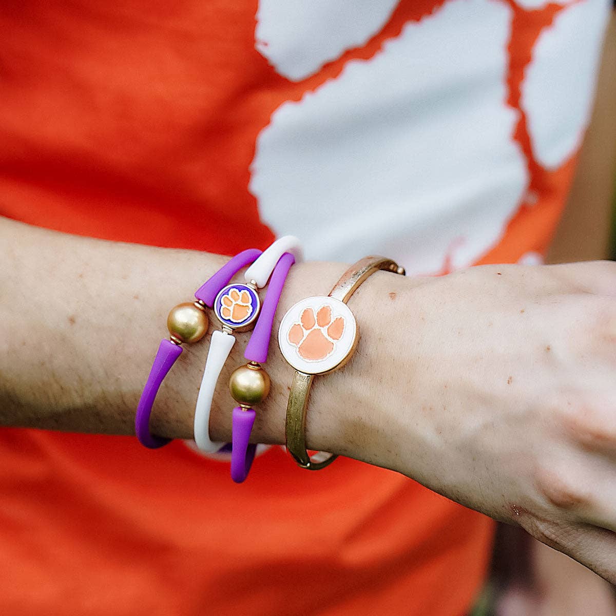 Clemson Tigers Enamel Statement Hinge Bangle in White