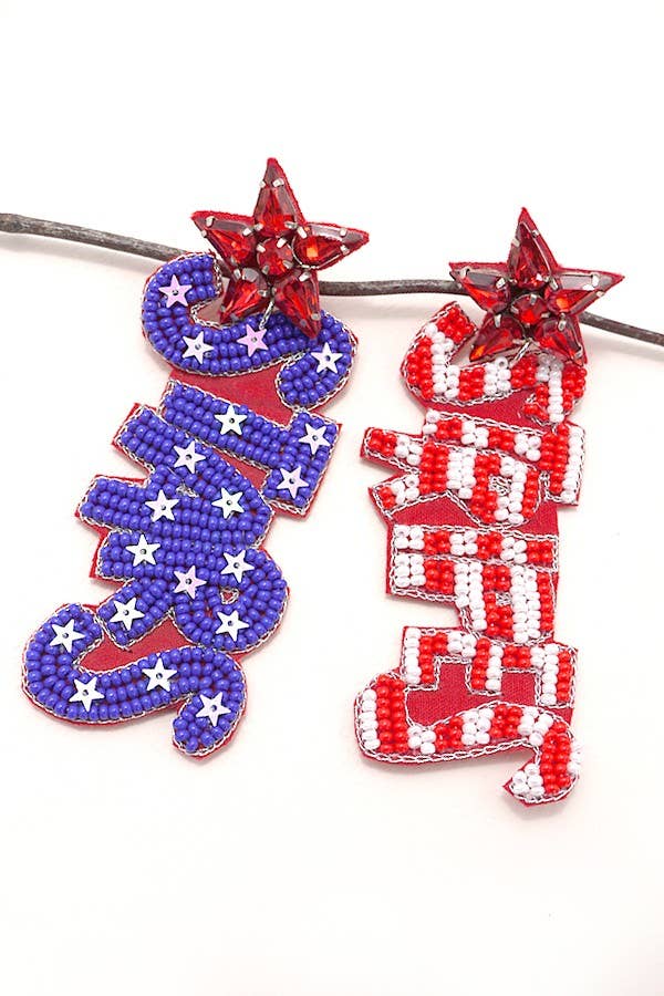 4TH OF JULY SEEDBEAD STARS STRIPE EARRINGS