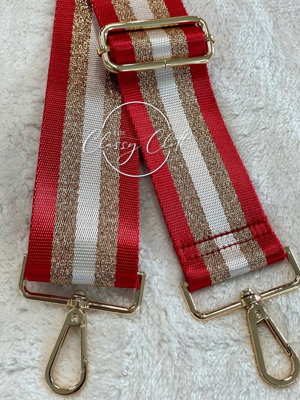 Crossbody Guitar Strap - Red Gold Vertical Stripe