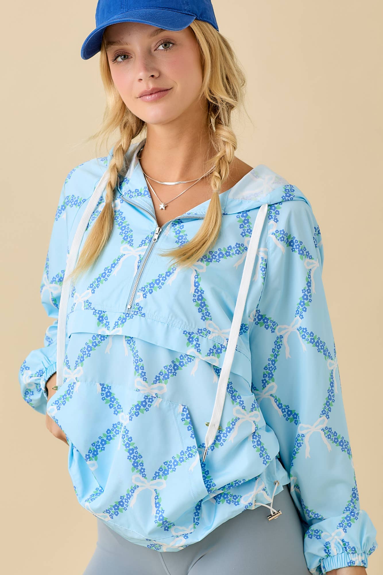 Coquette Ribbon And Floral Printed Windbreaker