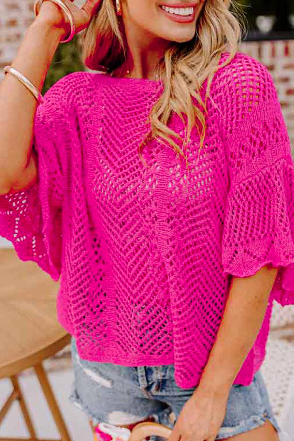Knit Scallop Edge Short Sleeve Top