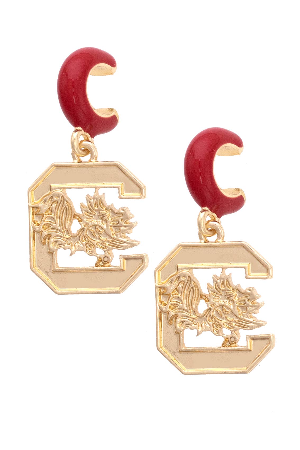 South Caroline Gamecocks Logo Huggie Hoop Earrings in Garnet