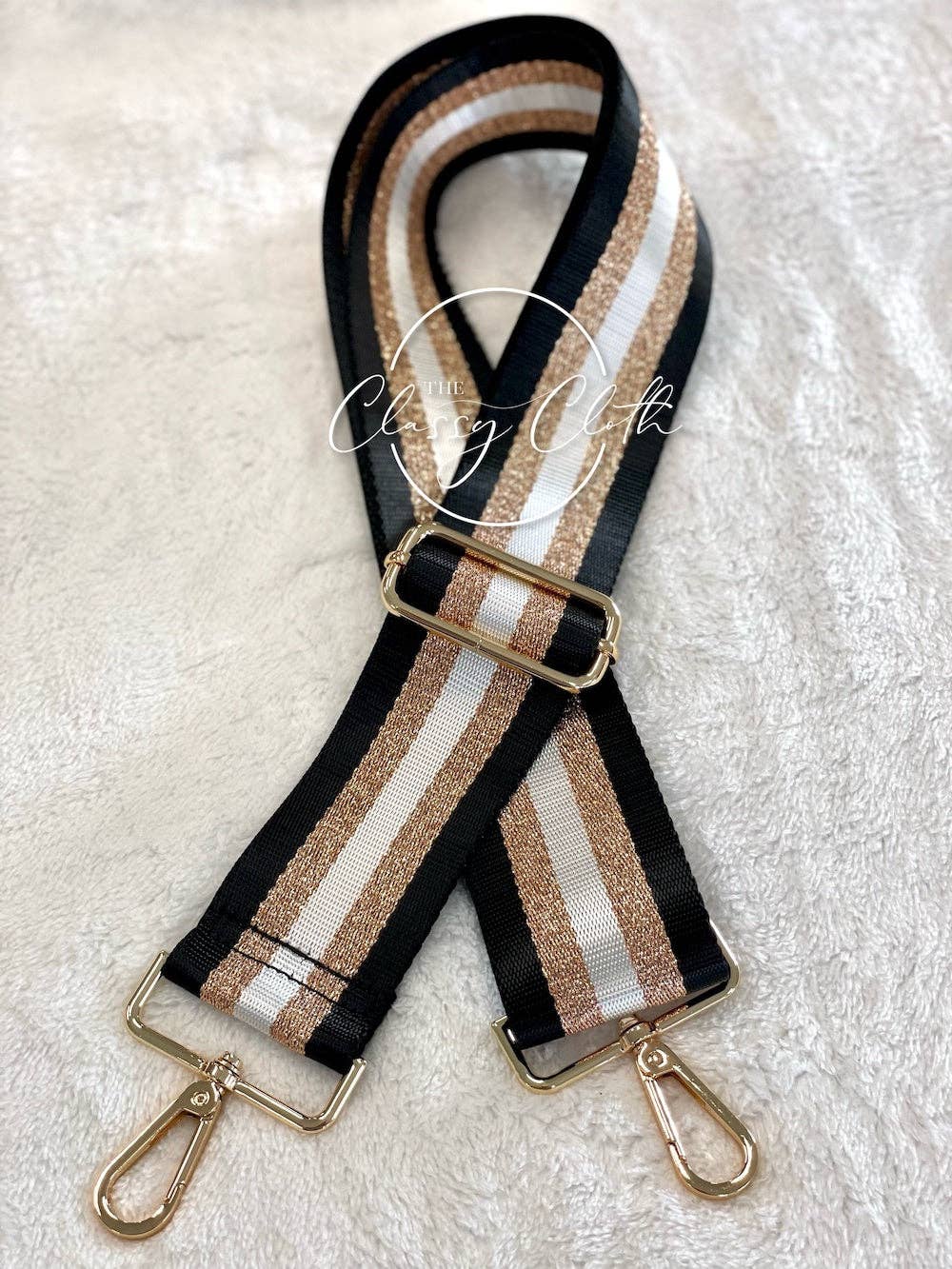 Crossbody Guitar Strap - Black Gold Vertical Stripe RTS