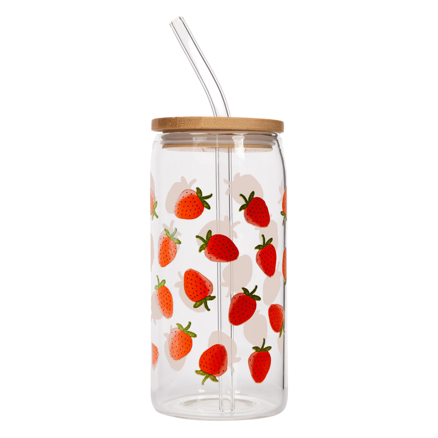 Strawberry 17 oz Can Glass w/ Straw