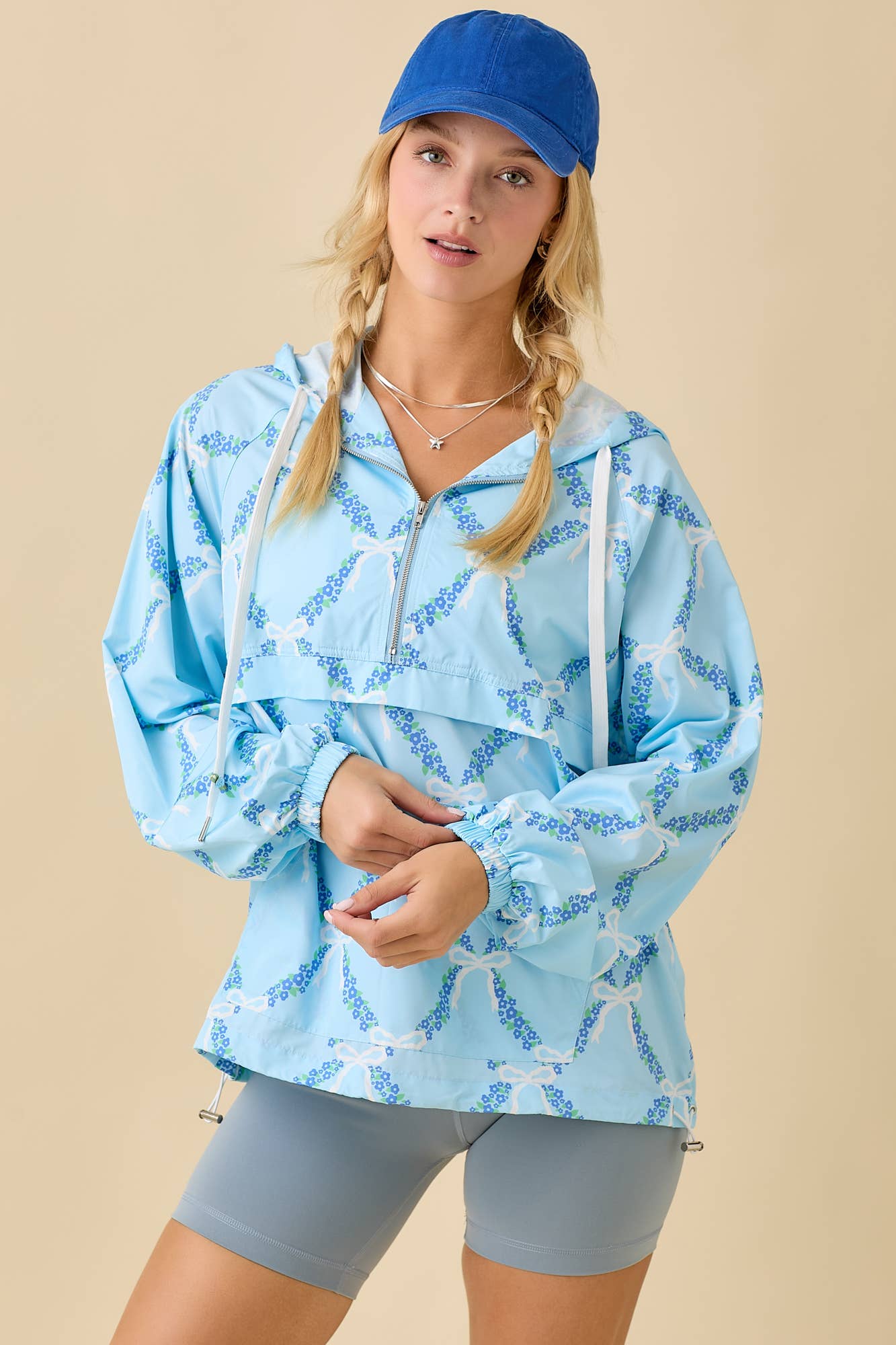 Coquette Ribbon And Floral Printed Windbreaker