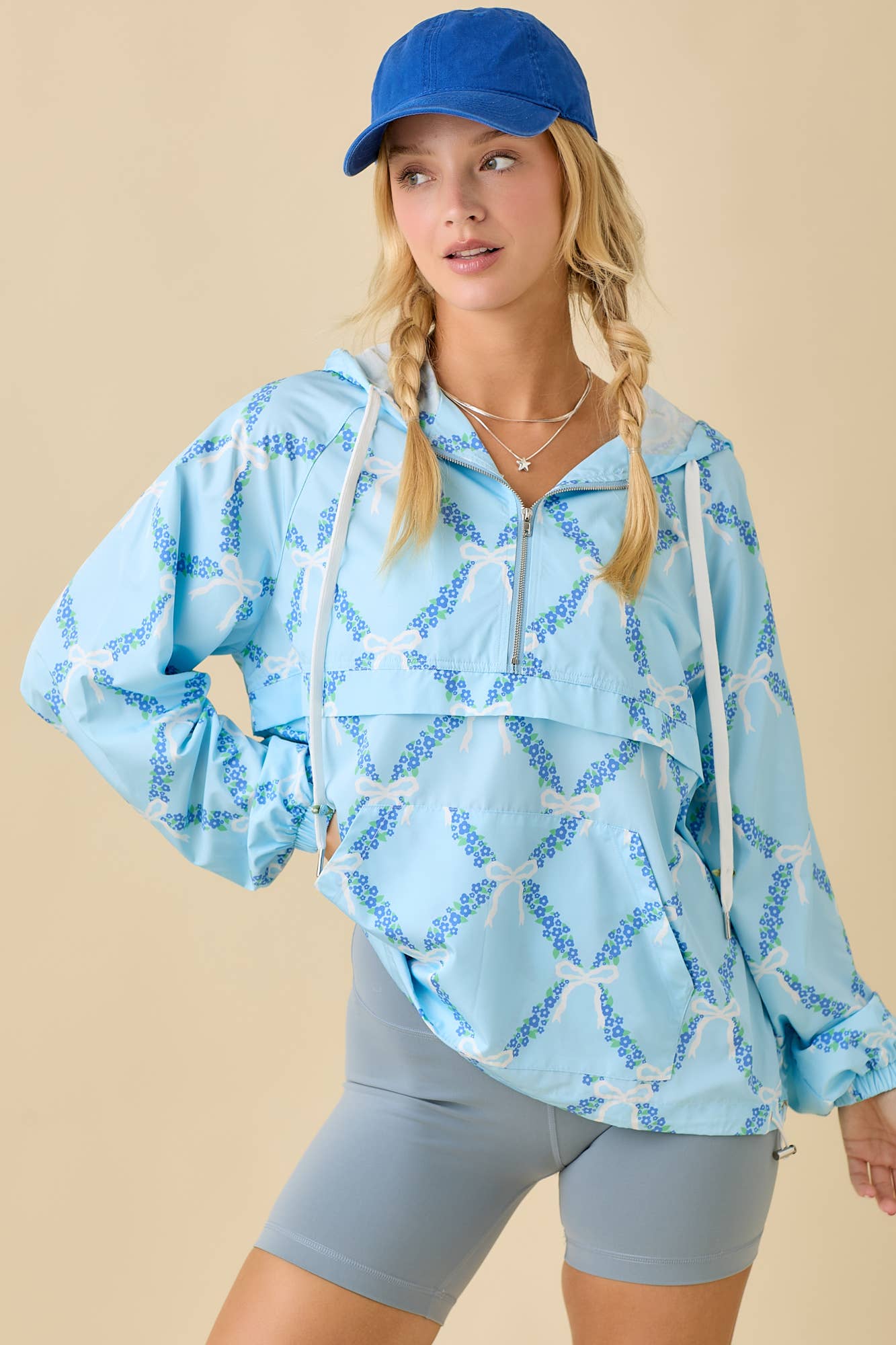 Coquette Ribbon And Floral Printed Windbreaker
