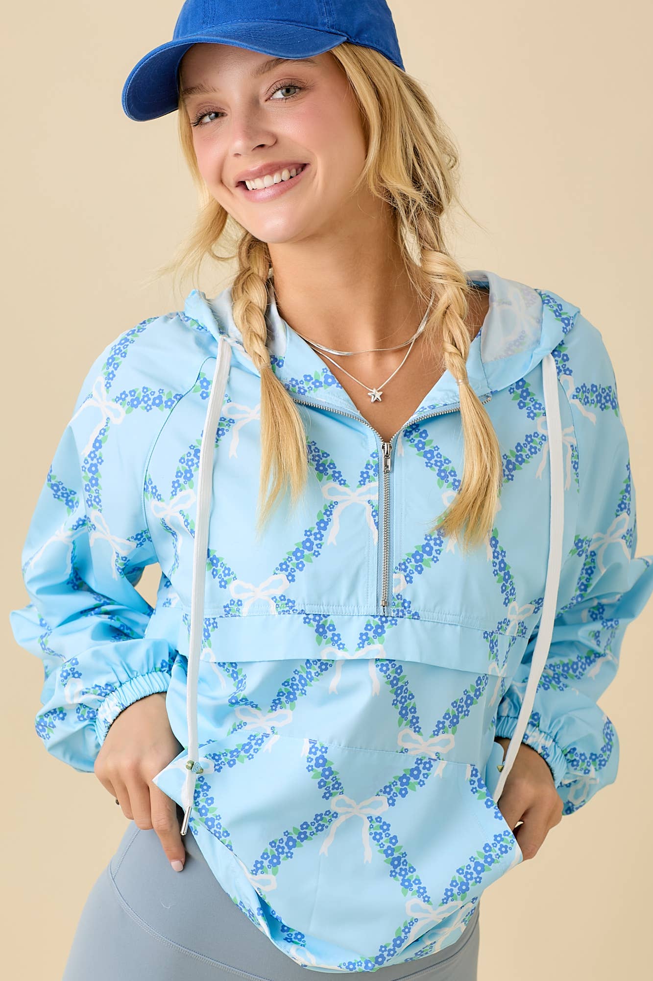 Coquette Ribbon And Floral Printed Windbreaker