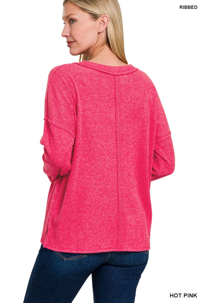 Ribbed V-neck Drop Shoulder Top