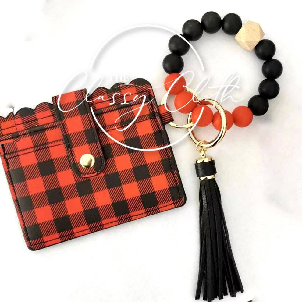 Wristlet Keychain Wallet - Red Buffalo Plaid RTS