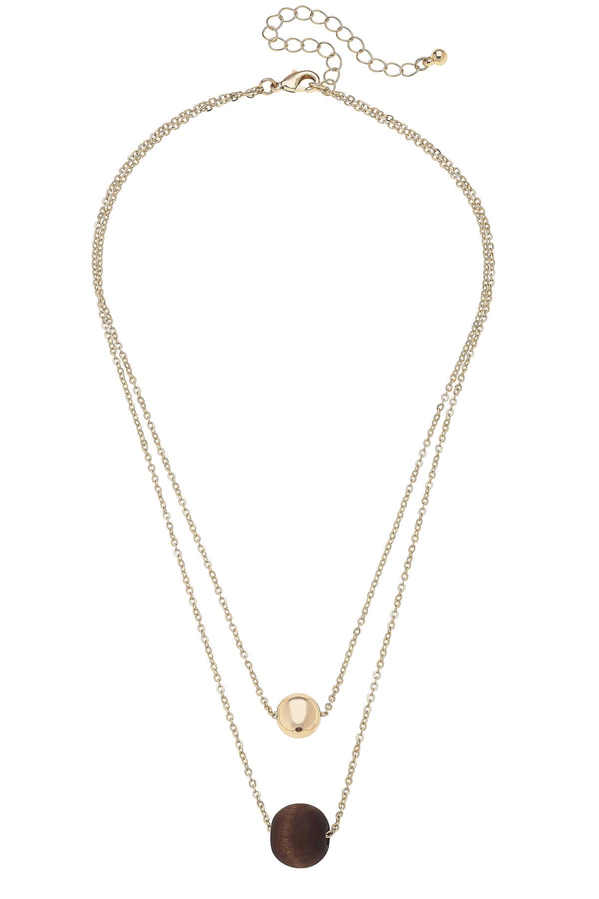 2-Row Layered Wood Bead Necklace in Shiny Gold