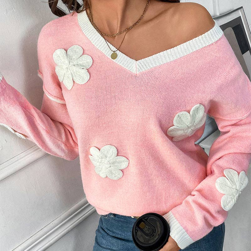 V-Neck Decal Pink Sweater