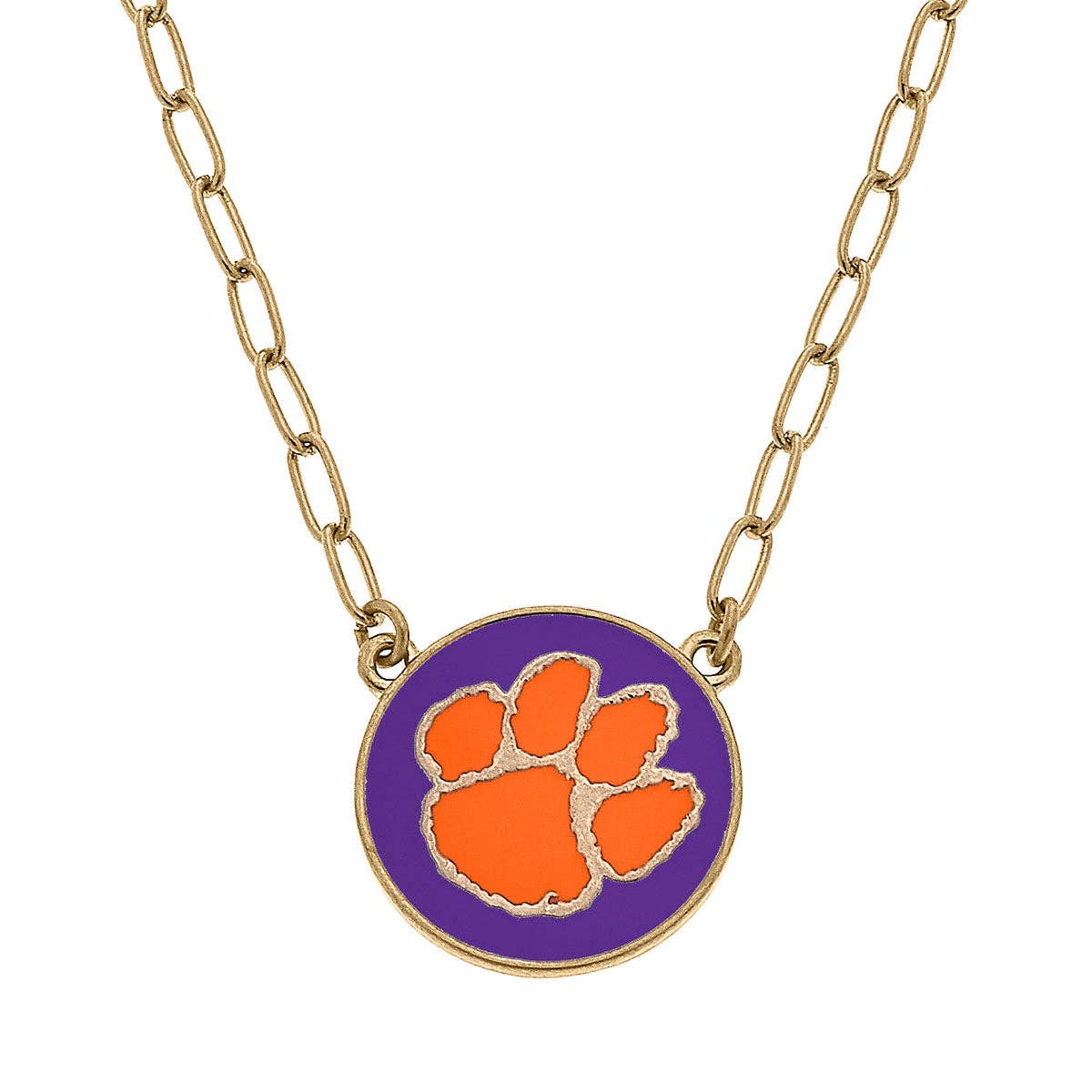 Clemson Tigers Enamel Disc Pendant Necklace in Purple