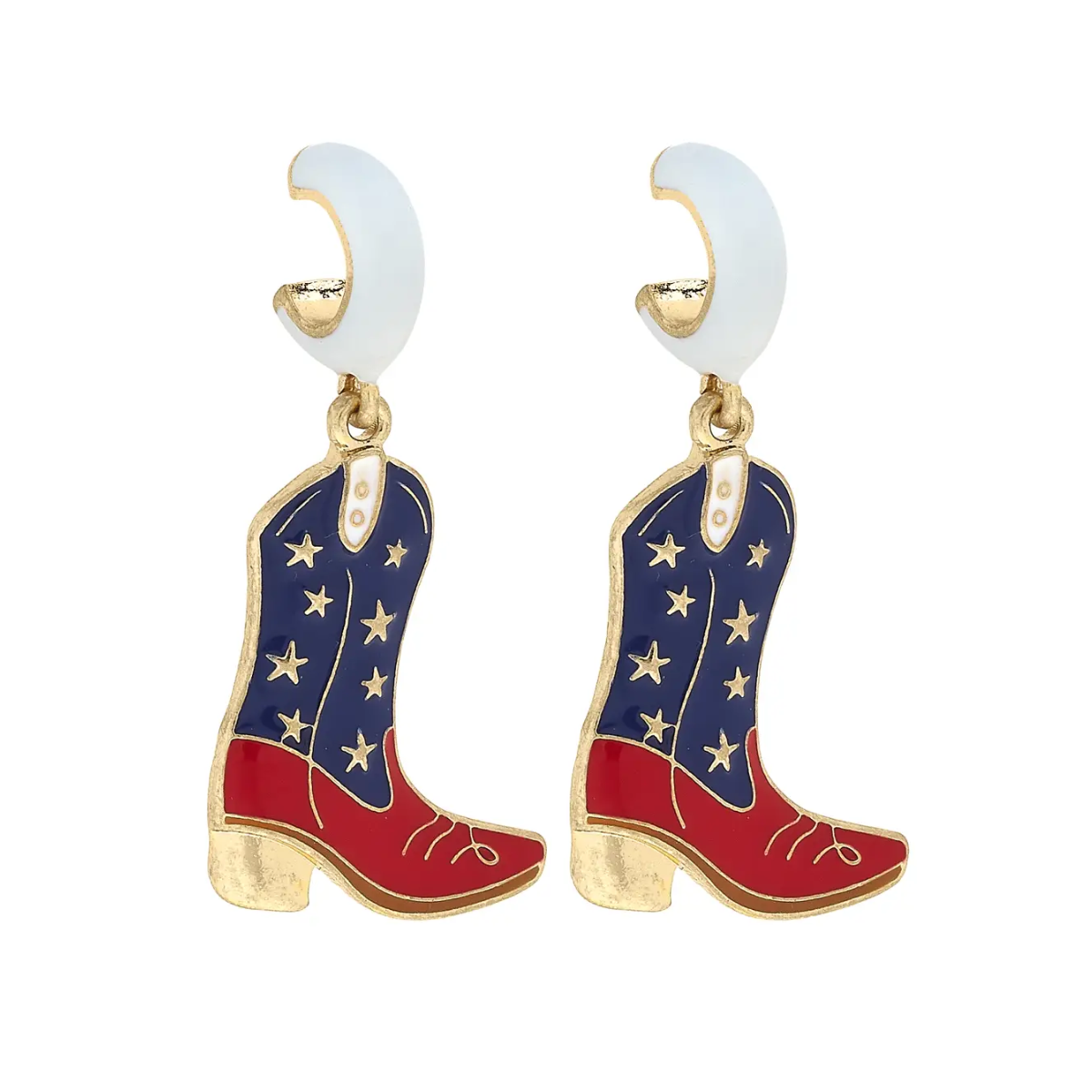 All American Enamel Boot Huggie Hoop Earrings in White