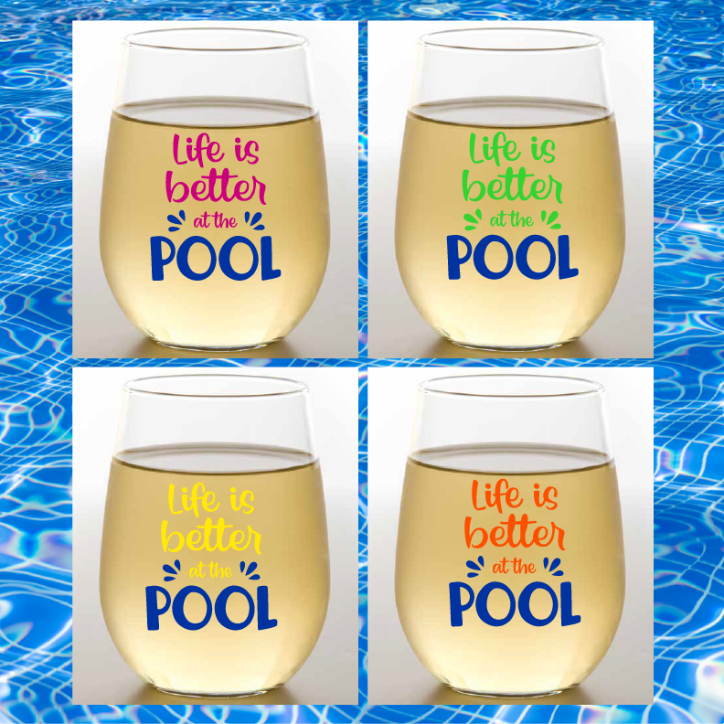 POOL Unbreakable Stemless TRITAN Plastic Wine Glasses