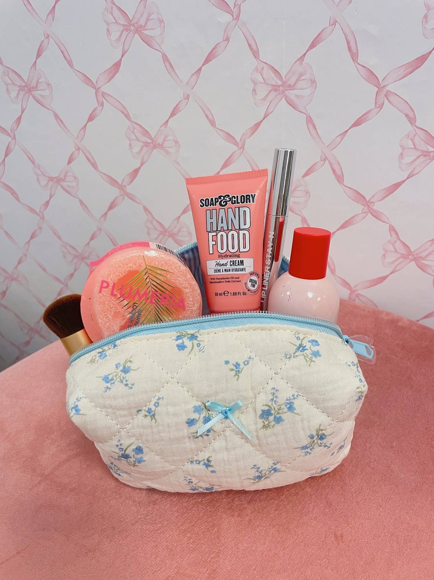 Small Blue Bow Makeup Bag