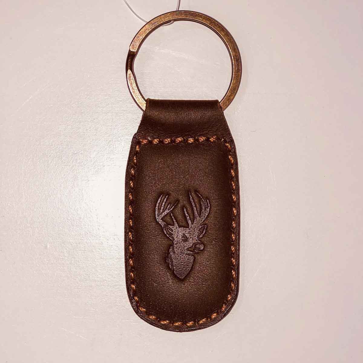 Deer Leather Embossed Keychain Dark Brown 1.35x2.55