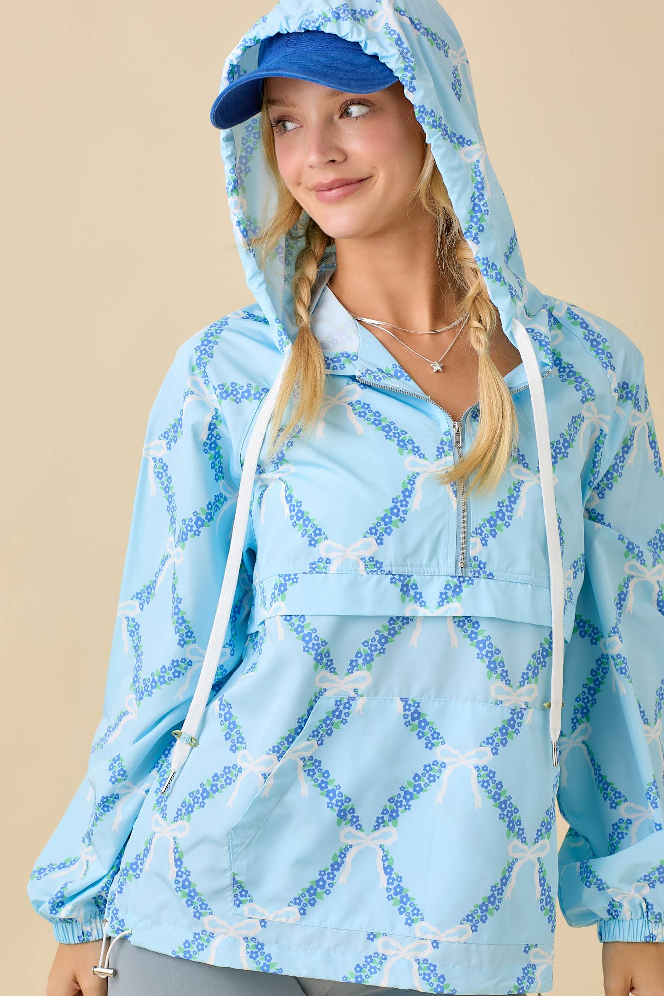 Coquette Ribbon And Floral Printed Windbreaker