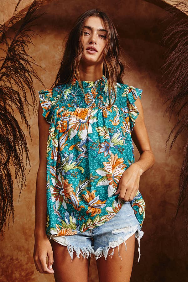 Ruffled Floral Print Top