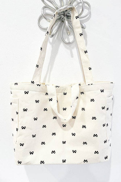 Brittany Cream Bow Print Tote Bag