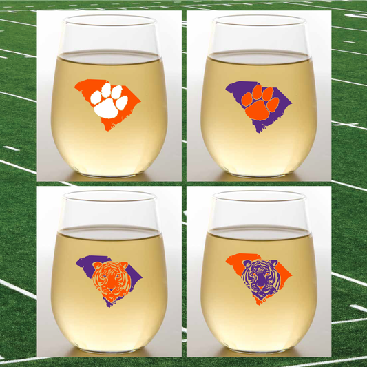 CLEMSON Unbreakable Stemless TRITAN Plastic Wine Glasses