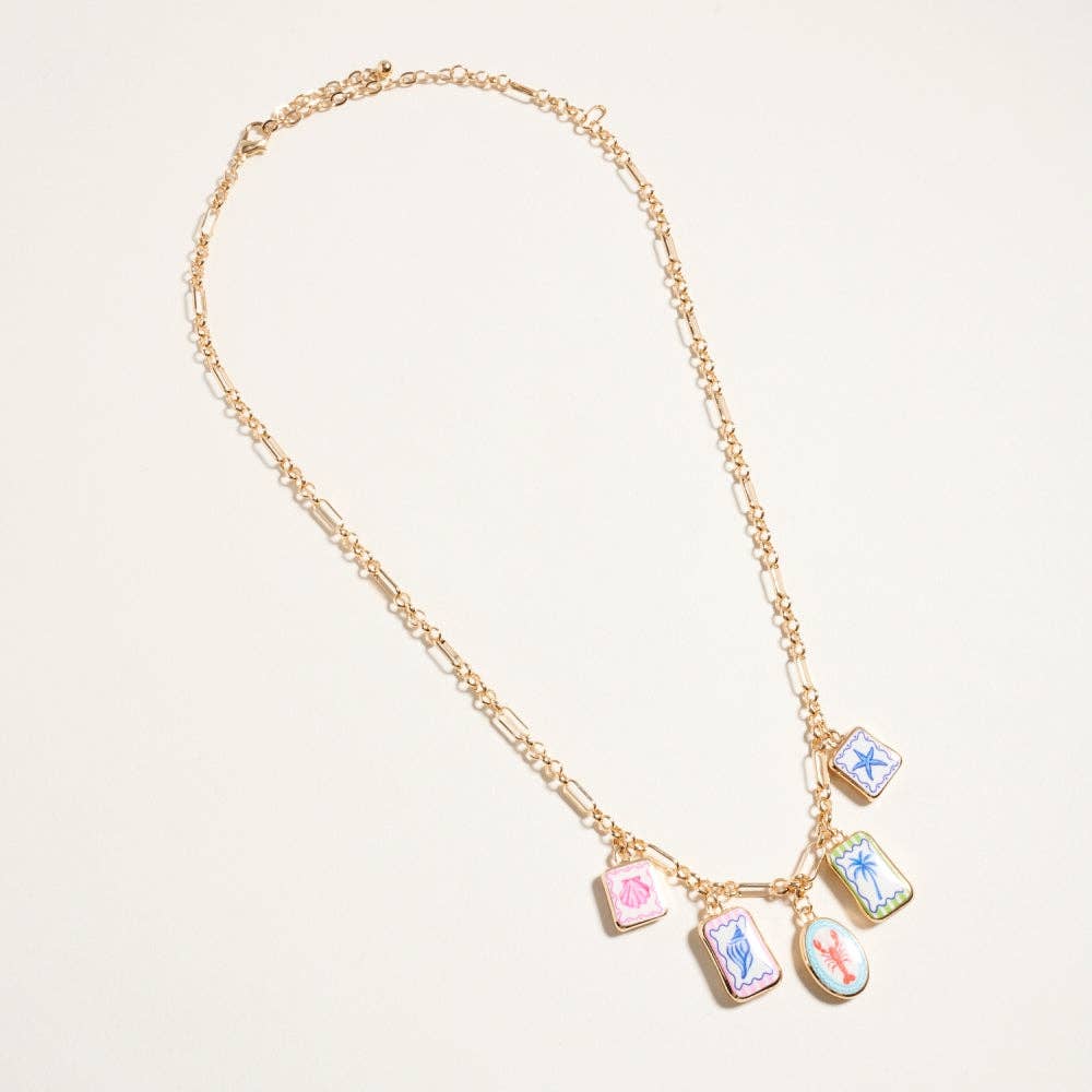 Mediterranean Coastal Beach Enamel Charm Necklace