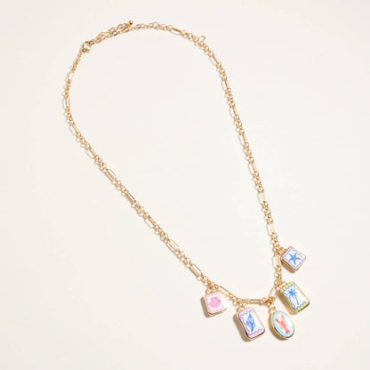 Mediterranean Coastal Beach Enamel Charm Necklace