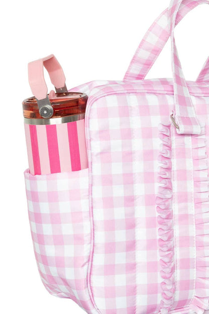 Light Pink Checkered Women's Duffle Bag