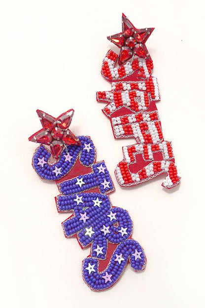 4TH OF JULY SEEDBEAD STARS STRIPE EARRINGS