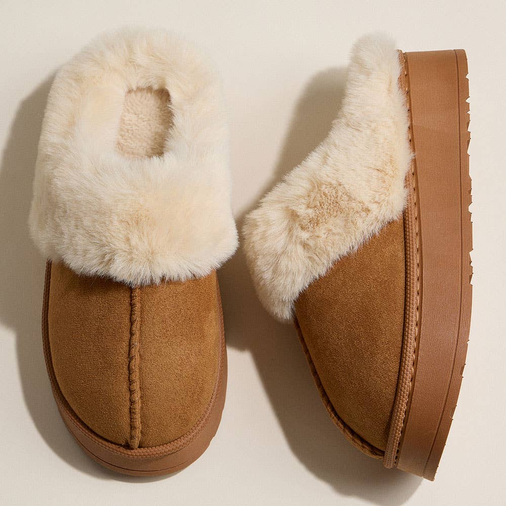 Platform Fur Lining Faux Suede Sherpa Indoor Slippers