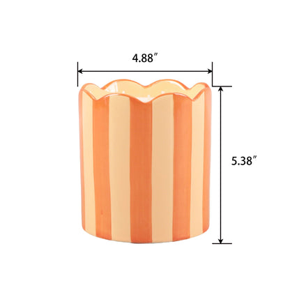 15 oz Orange Scallop Stripe Glass Candle – Fresh Peaches