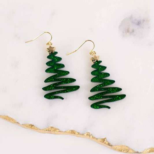 Christmas Tree Acetate Earrings Green