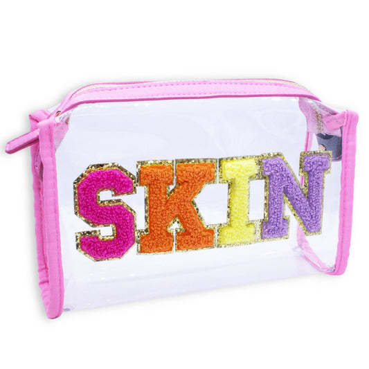 Preppy Skincare Bag, Chenille Varsity Letter Travel Pouch