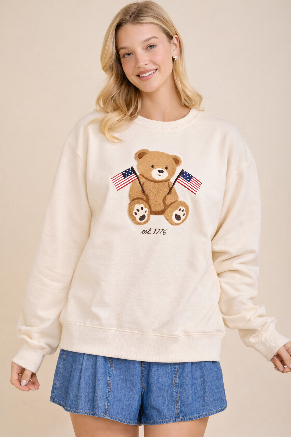 Patriotic Teddy Bear Embroidered Sweatshirt