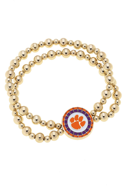 Clemson Tigers Pave Disc 2-Row Ball Bead Bracelet