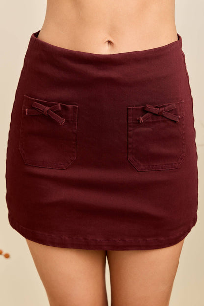 Garnet Mini Skort w/Front Pocket & Bow Trim