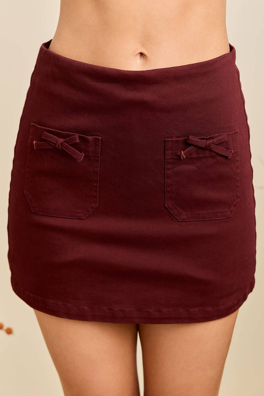 Garnet Mini Skort w/Front Pocket & Bow Trim
