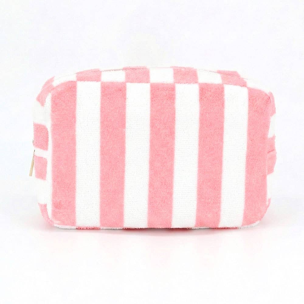 Striped Terry Cloth Cosmetic Pouch Bag