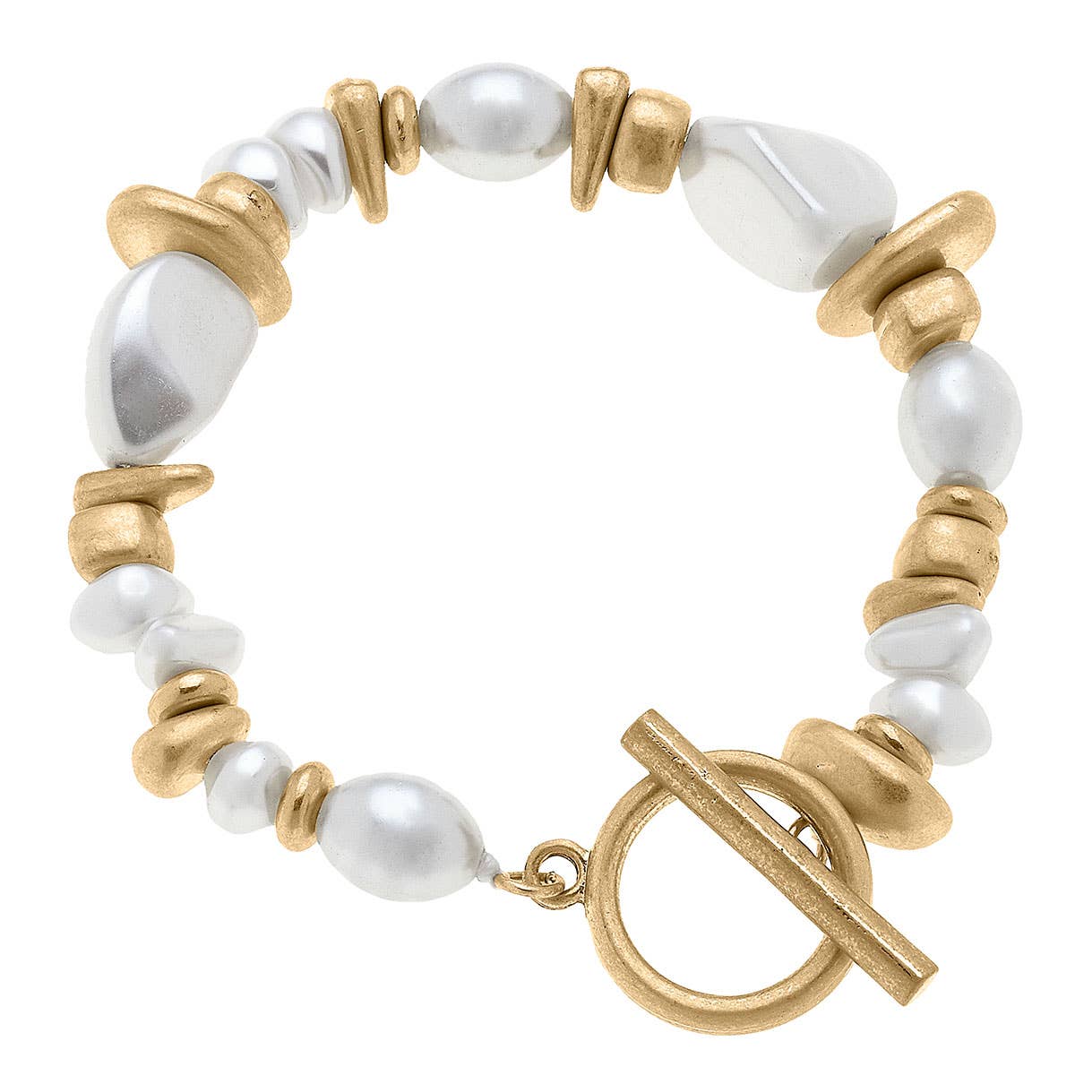 Parker Baroque Pearl Stretch Toggle Bracelet in Worn Gold