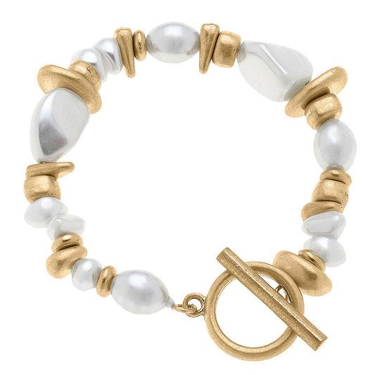 Parker Baroque Pearl Stretch Toggle Bracelet in Worn Gold