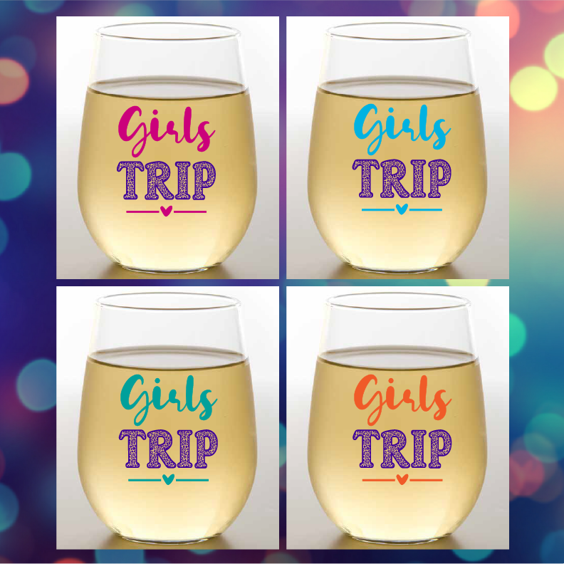 GIRLS TRIP Unbreakable Stemless TRITAN Plastic Wine Glasses